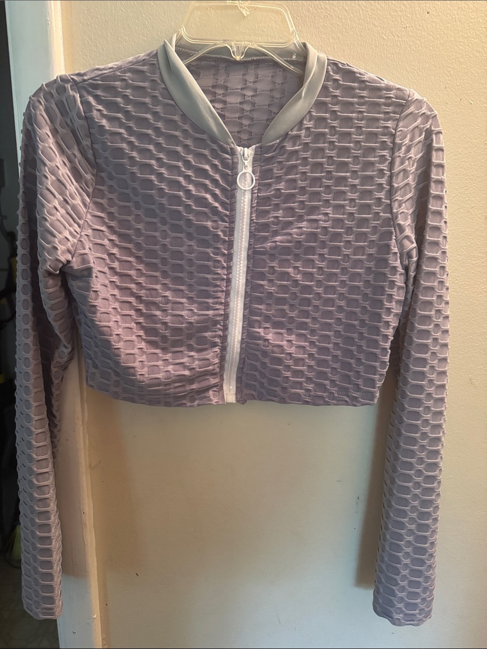 SHEIN Gray Textured Cropped Zip-Up Top, comes with skirt as well